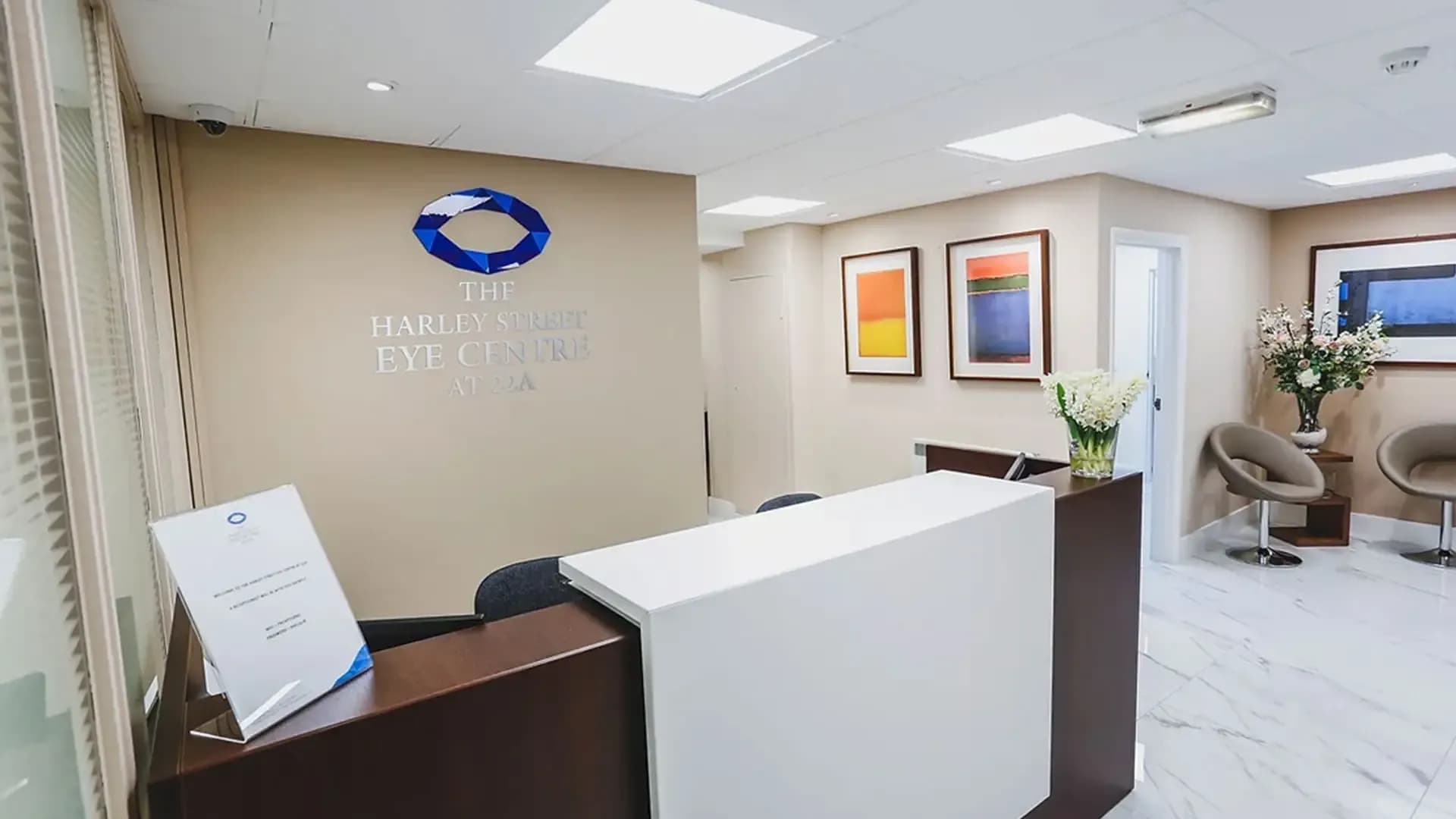 22A Harley Street eye clinic reception — K Vision Centre private consultation rooms in central London